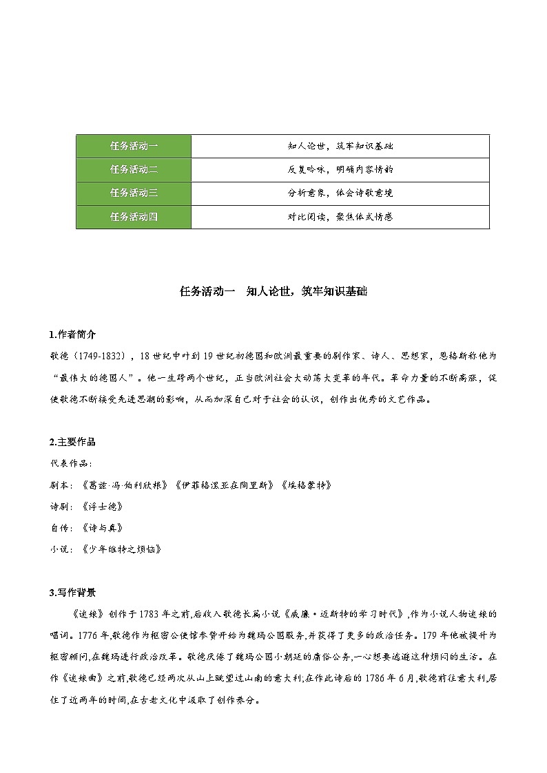 人教统编版高中语文选择性必修中册13.1《迷娘》（教学设计）第2页