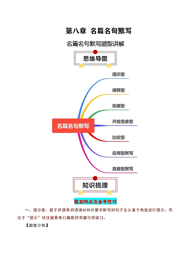 2025年高考语文复习知识清单第八章名篇名句默写专题01：名篇名句默写题型讲解(学生版+解析)第1页