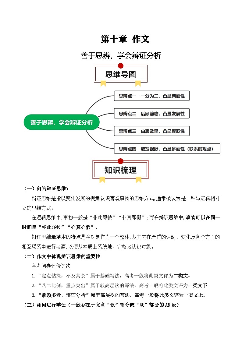 2025年高考语文复习知识清单第十章作文专题07：议论文：善于思辨，学会辩证分析(学生版+解析)01