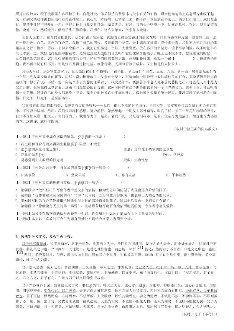 2024～2025学年10月北京朝阳区北京市陈经纶中学高二上学期月考语文试卷[原题+解析版]03