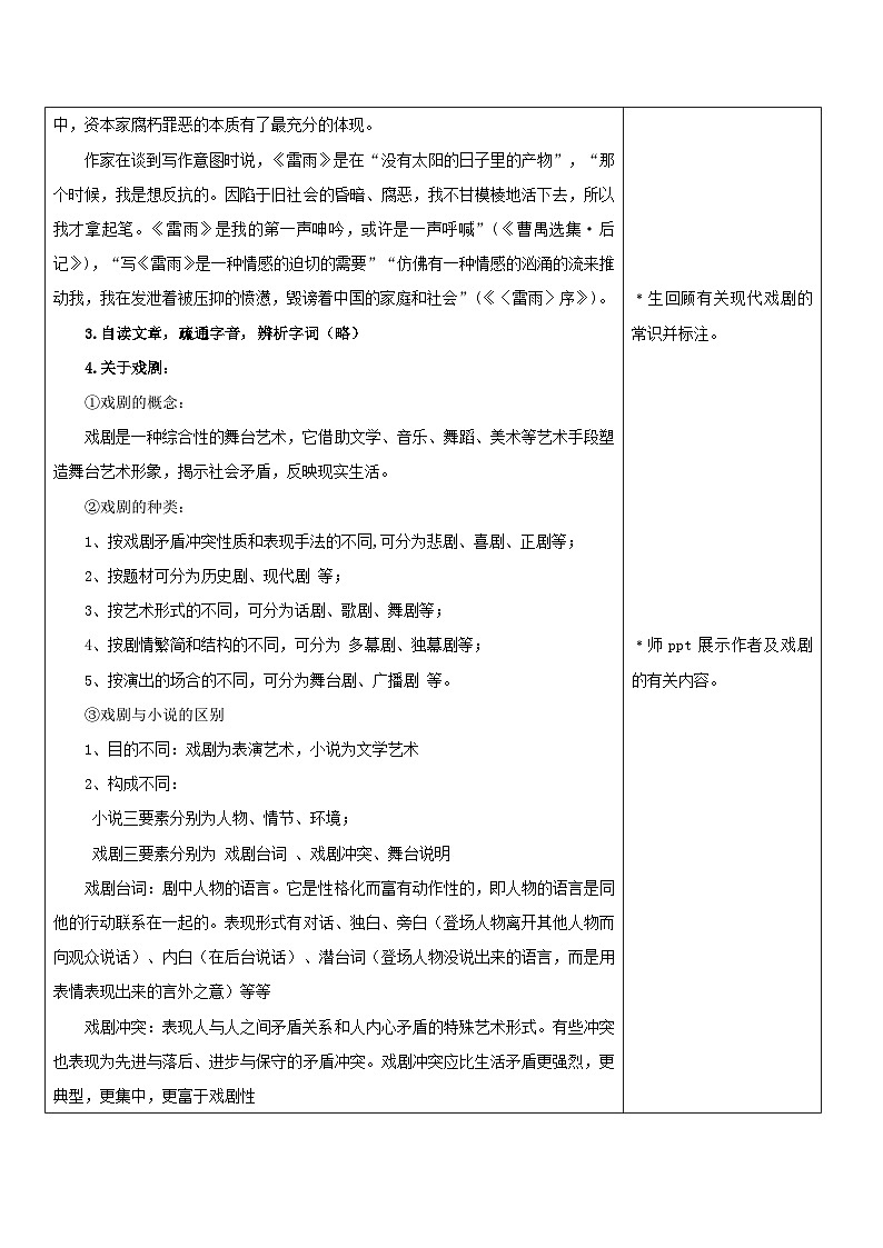 人教统编版高中语文必修下册5《雷雨（节选）》（教学设计）第3页