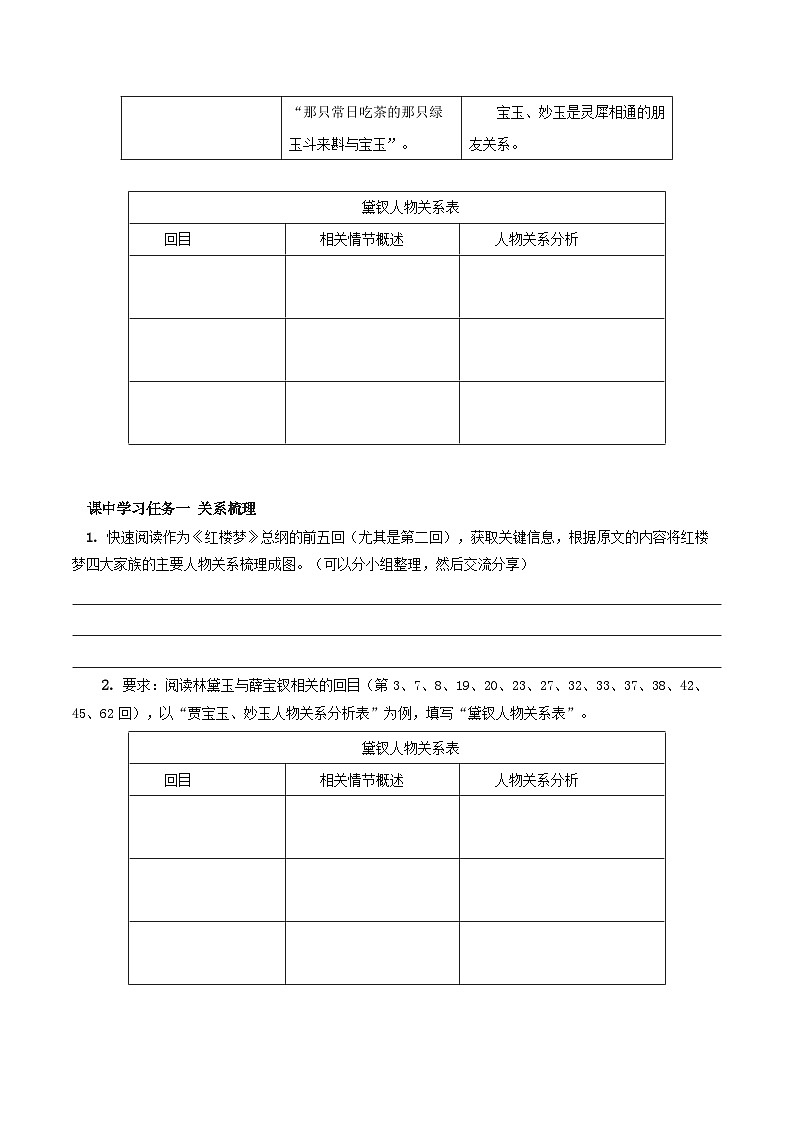 人教统编版高中语文必须下册《红楼梦》第3课时：把握红楼梦中的人物关系（导学案）第2页