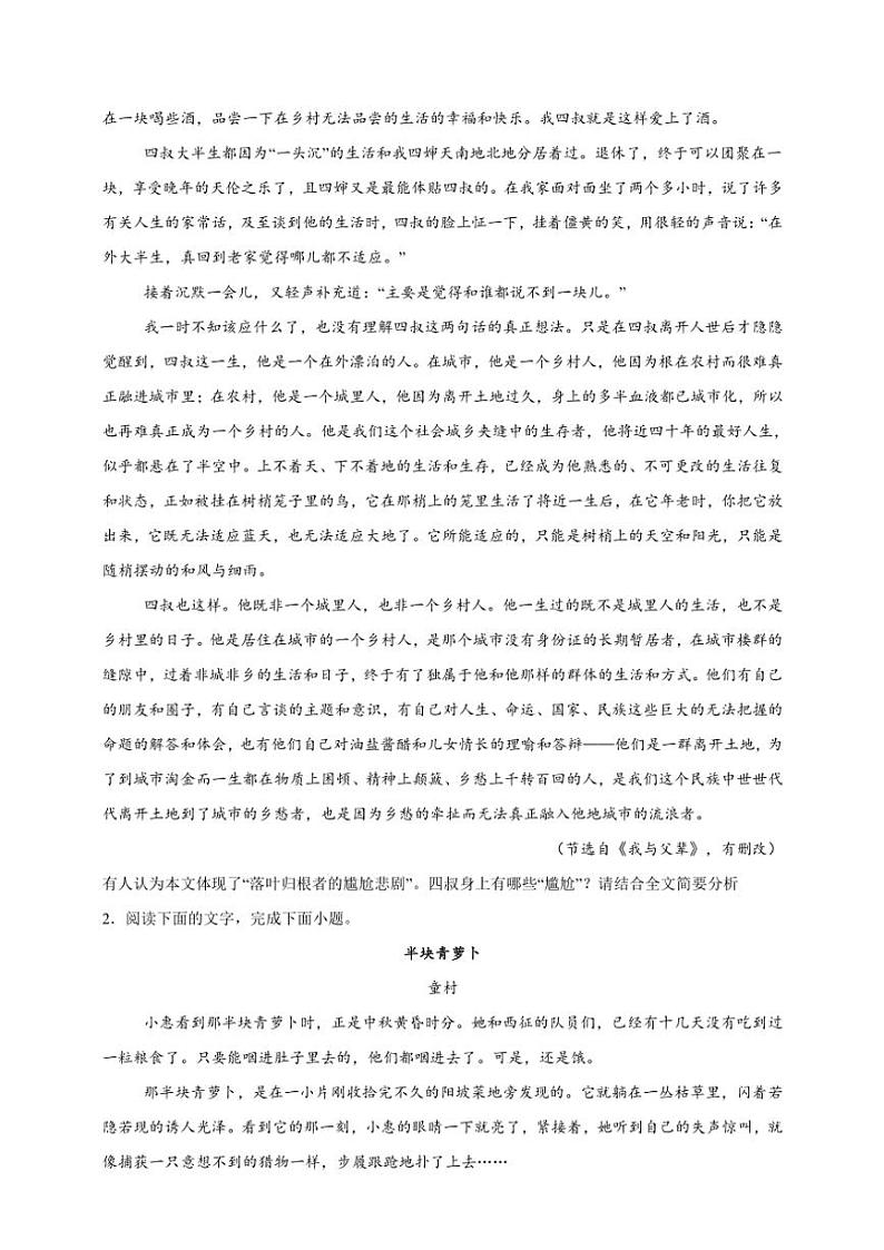 2025年高考语文一轮复习备考专项练习 文学类文本阅读 主旨理解与分析第2页