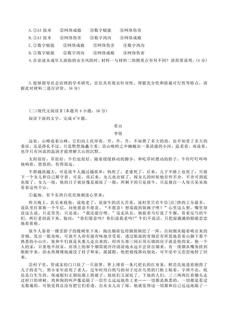 湖北省武汉市江岸区2024～2025学年高三(上)11月调考语文试题(含答案)第3页