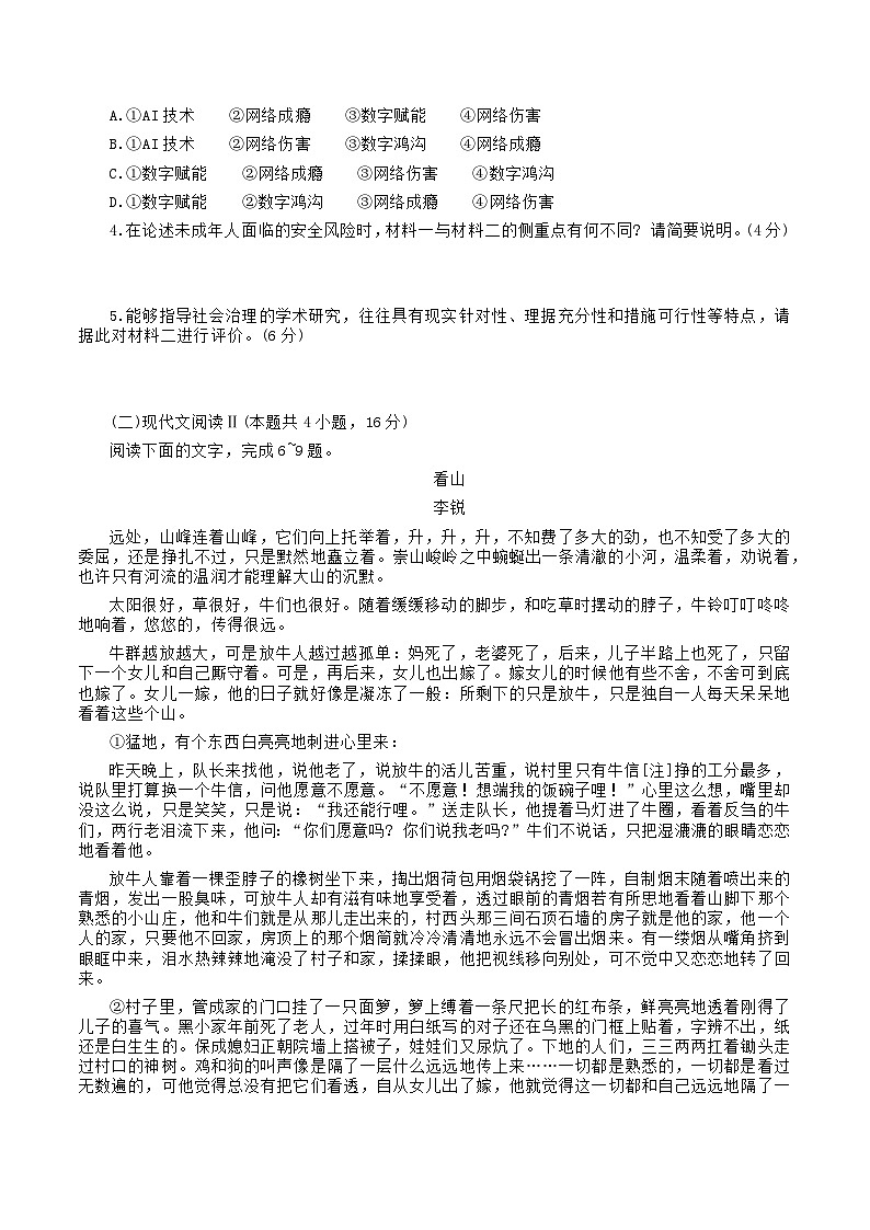 湖北省武汉市江岸区2024-2025学年高三上学期11月调考语文试题（含答案）第3页