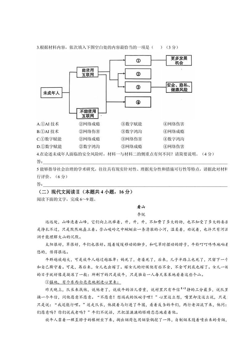 湖北省武汉市江岸区2024～2025学年高三(上)11月调考试卷语文试卷(含答案)第3页