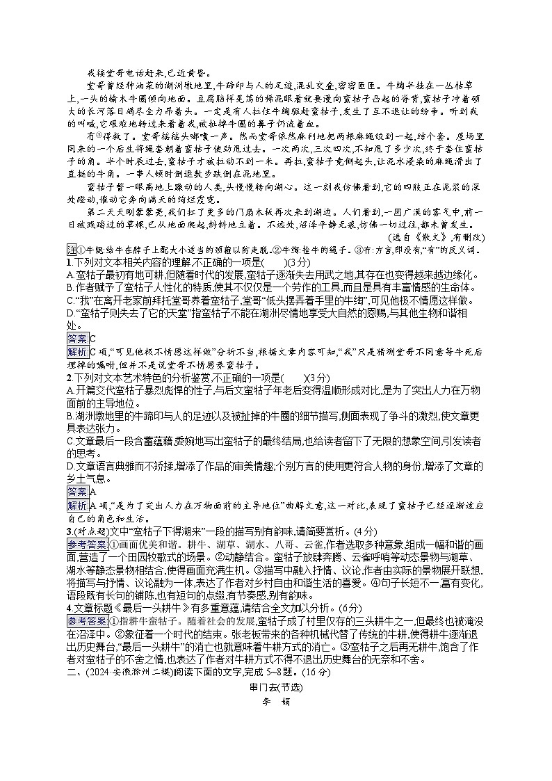 备战2025年高考二轮复习语文 专题突破化练16　技巧：表达技巧与语言特色（Word版附答案）第2页