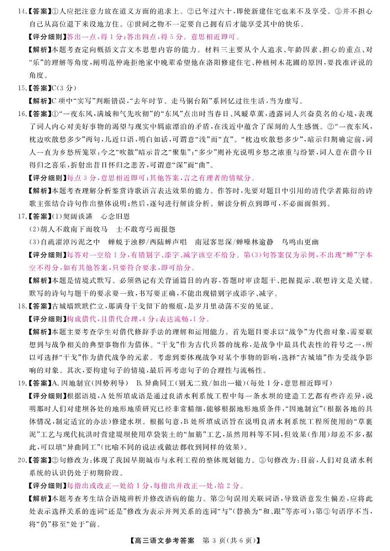 河南省金科新未来大联考2024-2025学年高三上学期11月月考语文答案第3页