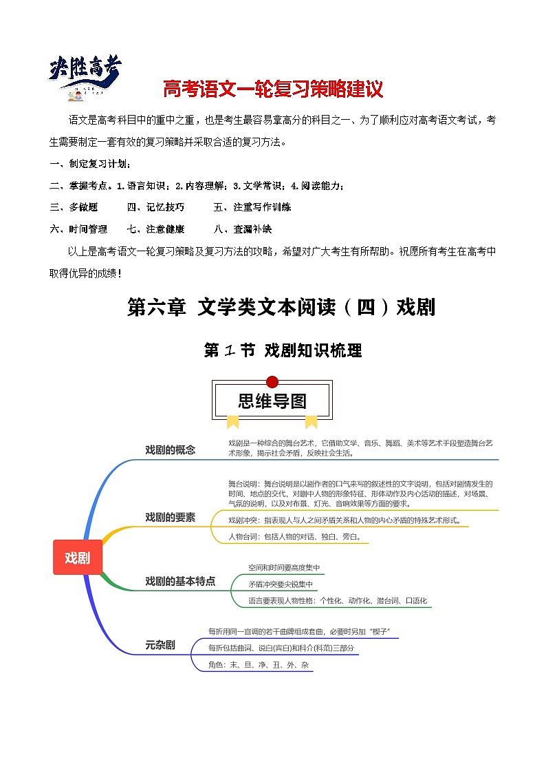 第1节 戏剧知识梳理-【口袋书】2024年高考语文一轮复习知识清单（全国通用）（原卷版）第1页