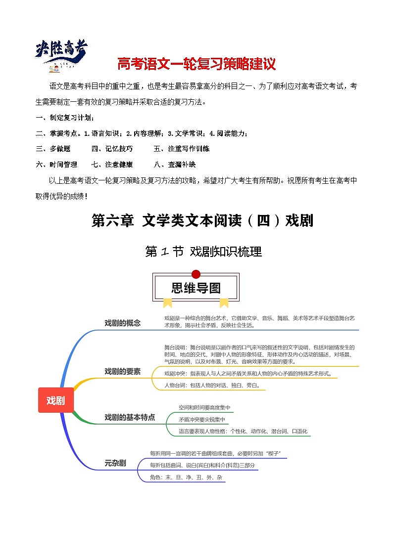 第1节 戏剧知识梳理-【口袋书】2024年高考语文一轮复习知识清单（全国通用）（解析版）第1页