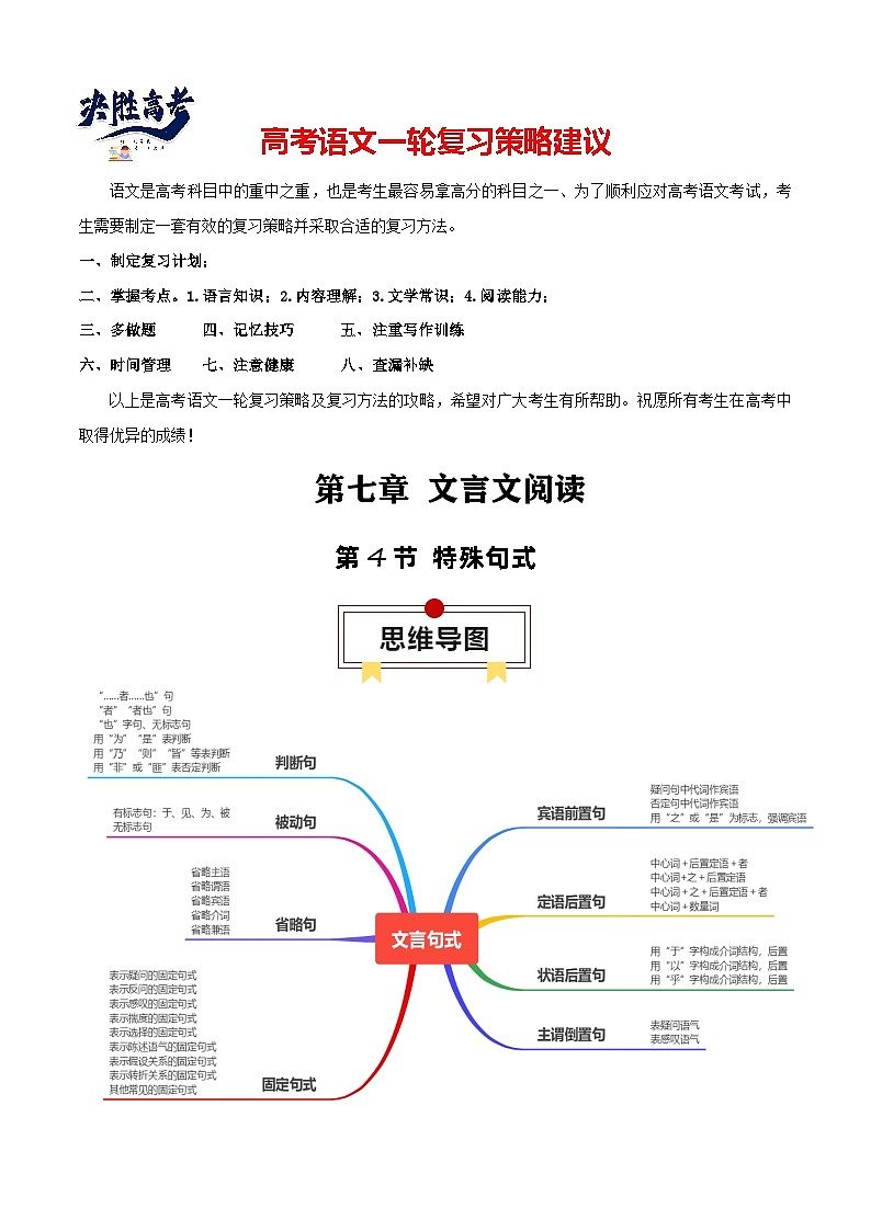 第4节 特殊句式-【口袋书】2024年高考语文一轮复习知识清单（全国通用）（原卷版）第1页