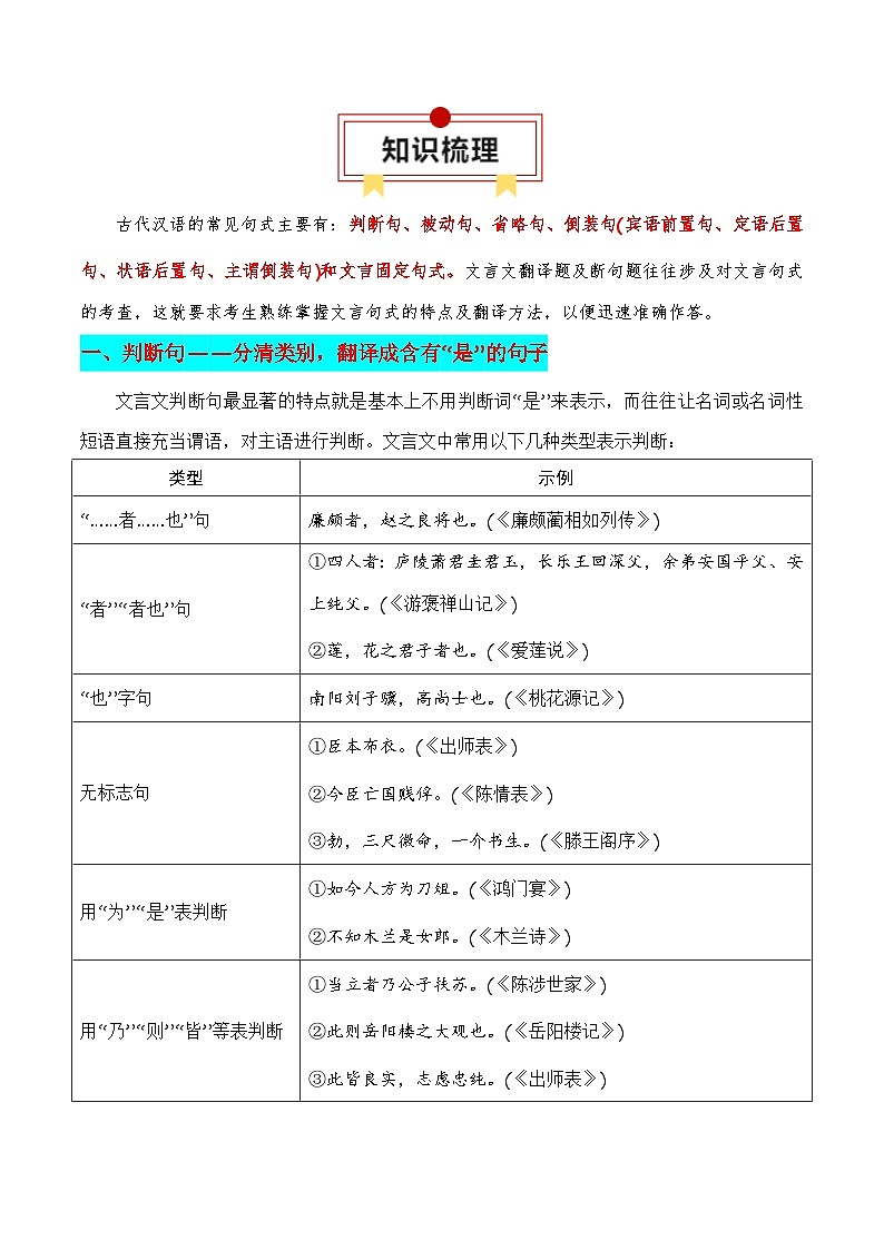 第4节 特殊句式-【口袋书】2024年高考语文一轮复习知识清单（全国通用）（解析版）第2页
