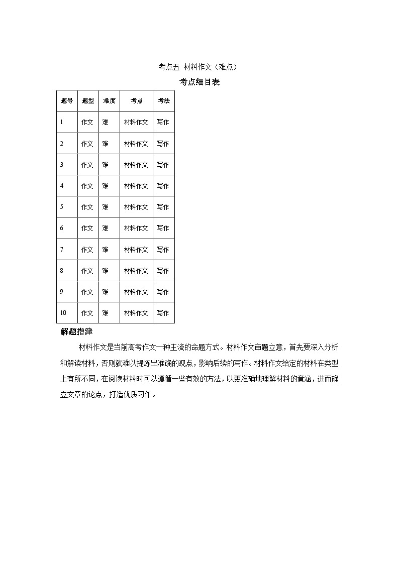 作文专题-考点五材料作文-2025年高考语文一轮备考考点专练第1页