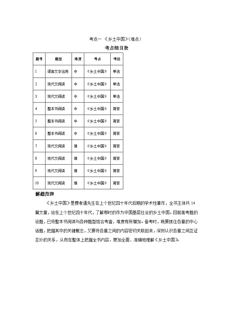 整本书阅读检-考点一乡土中国（难点）-2025年高考语文一轮备考考点专练第1页