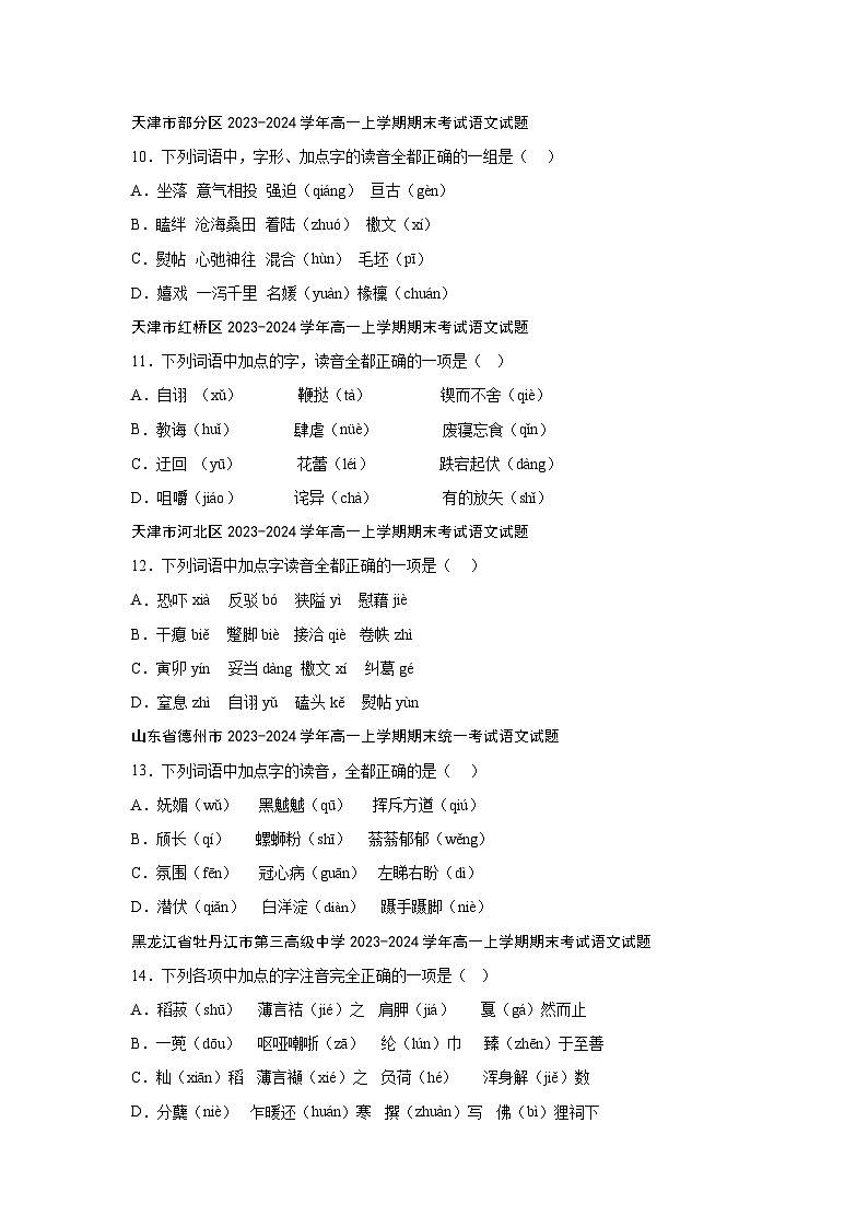 2024-2025学年高一语文上学期期末复习考点专练-语言文字运用之字音字形（通用版）第3页