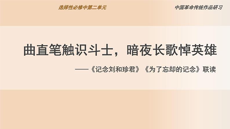 高中语文人教统编版选择性必修中册第二单元《记念刘和珍君》《为了忘却的记念》比较阅读 课件第1页