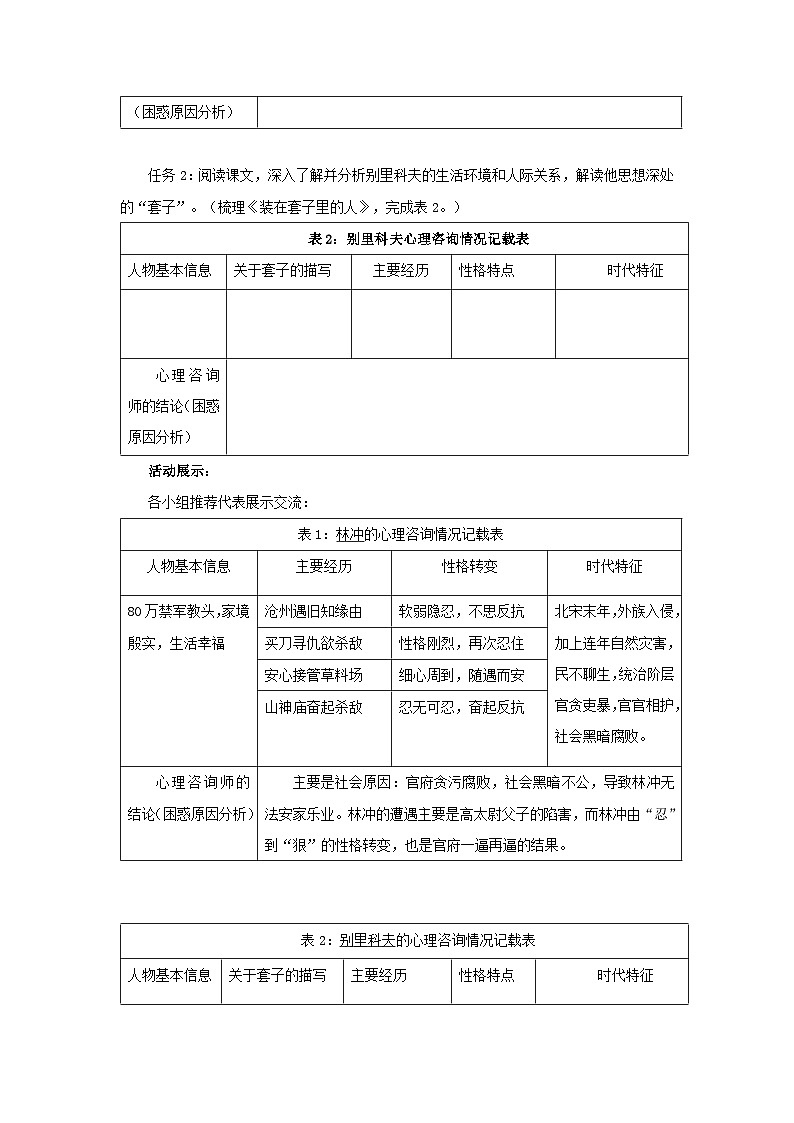 高中语文人教统编版必修下册第六单元《林教头风雪山神庙》《装在套子里的人》比较阅读 教学设计第3页