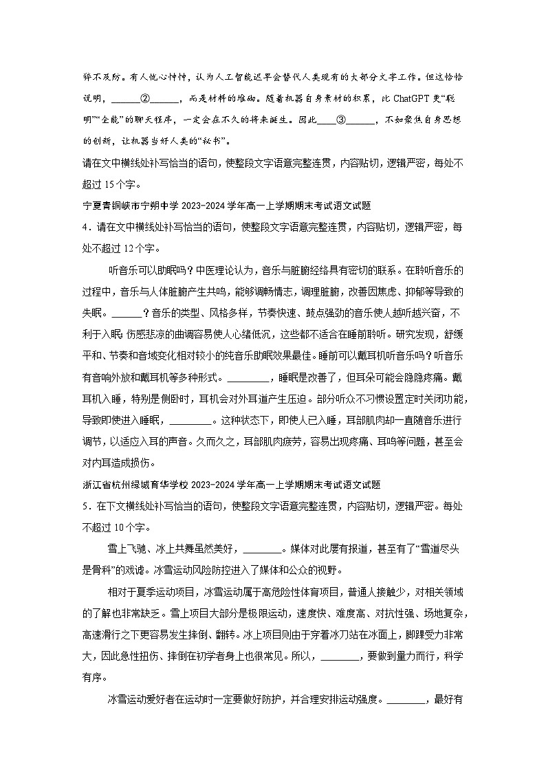 2024-2025学年高一上学期语文期末复习考点专练-语言文字运用之情境补写第2页