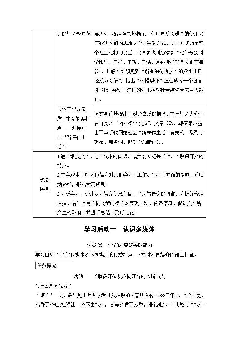 学案：部编版高中语文必修下（23-24版）第四单元　学习活动一　认识多媒体第2页