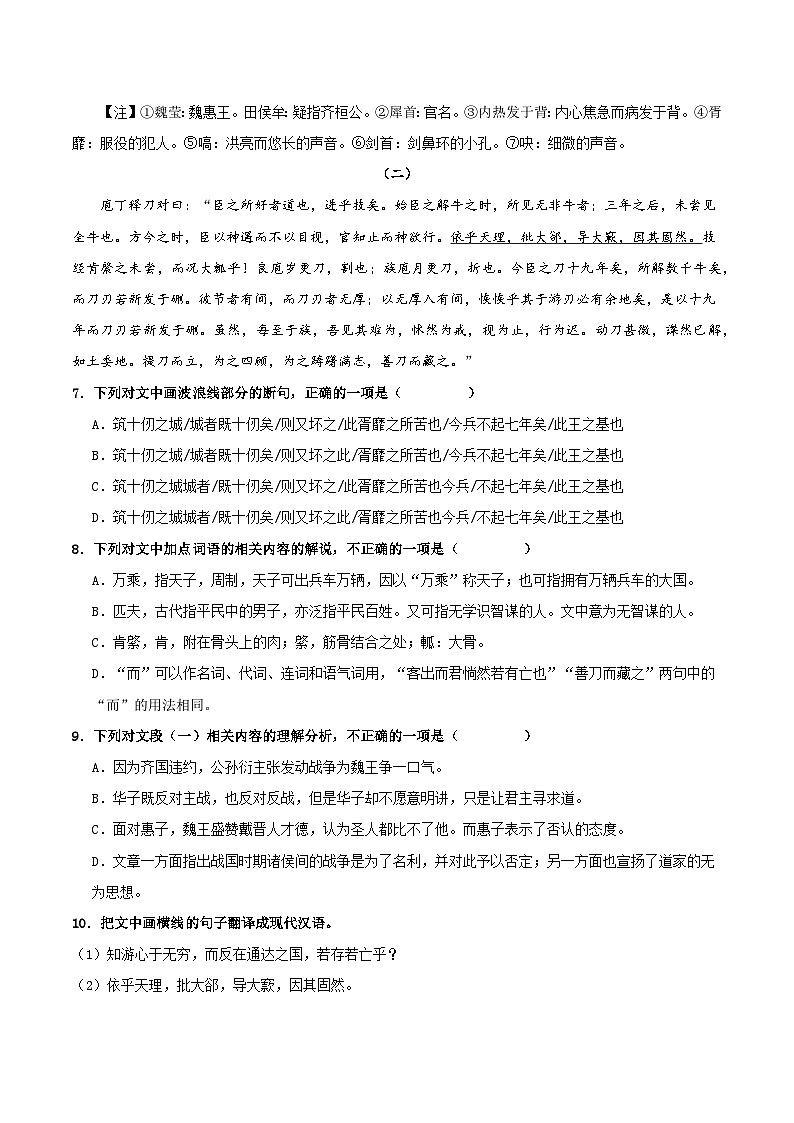 《庖丁解牛》（分层作业）（原卷版） 第3页