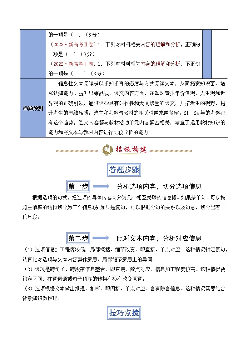 模板01 信息类文本（内容理解分析）-2025年高考语文答题技巧与模板构建（原卷版）第2页