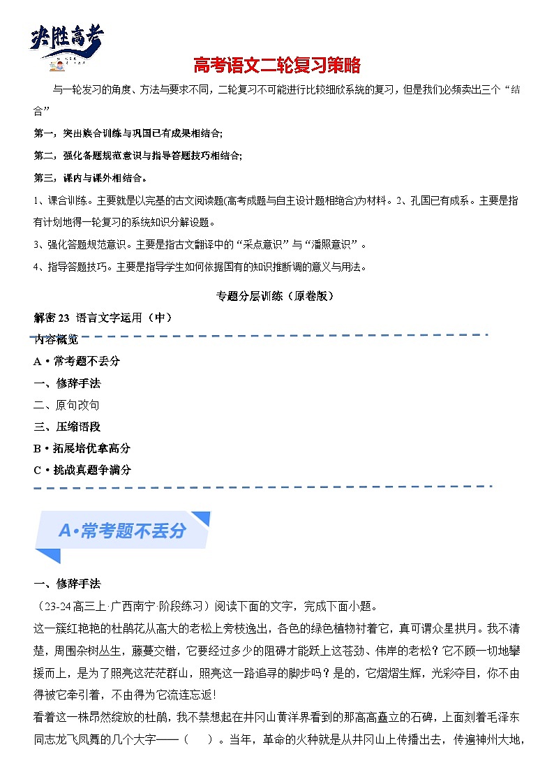 解密23 语言文字运用（中）（分层训练）（原卷版）第1页