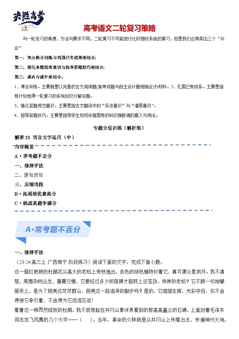 解密23 语言文字运用（中）（分层训练）（解析版）第1页