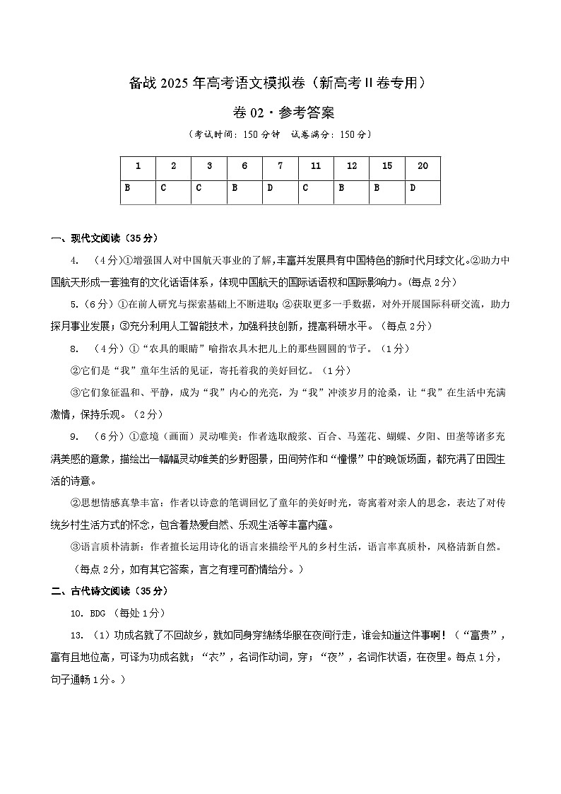 02（新高考Ⅱ卷专用）（参考答案）第1页