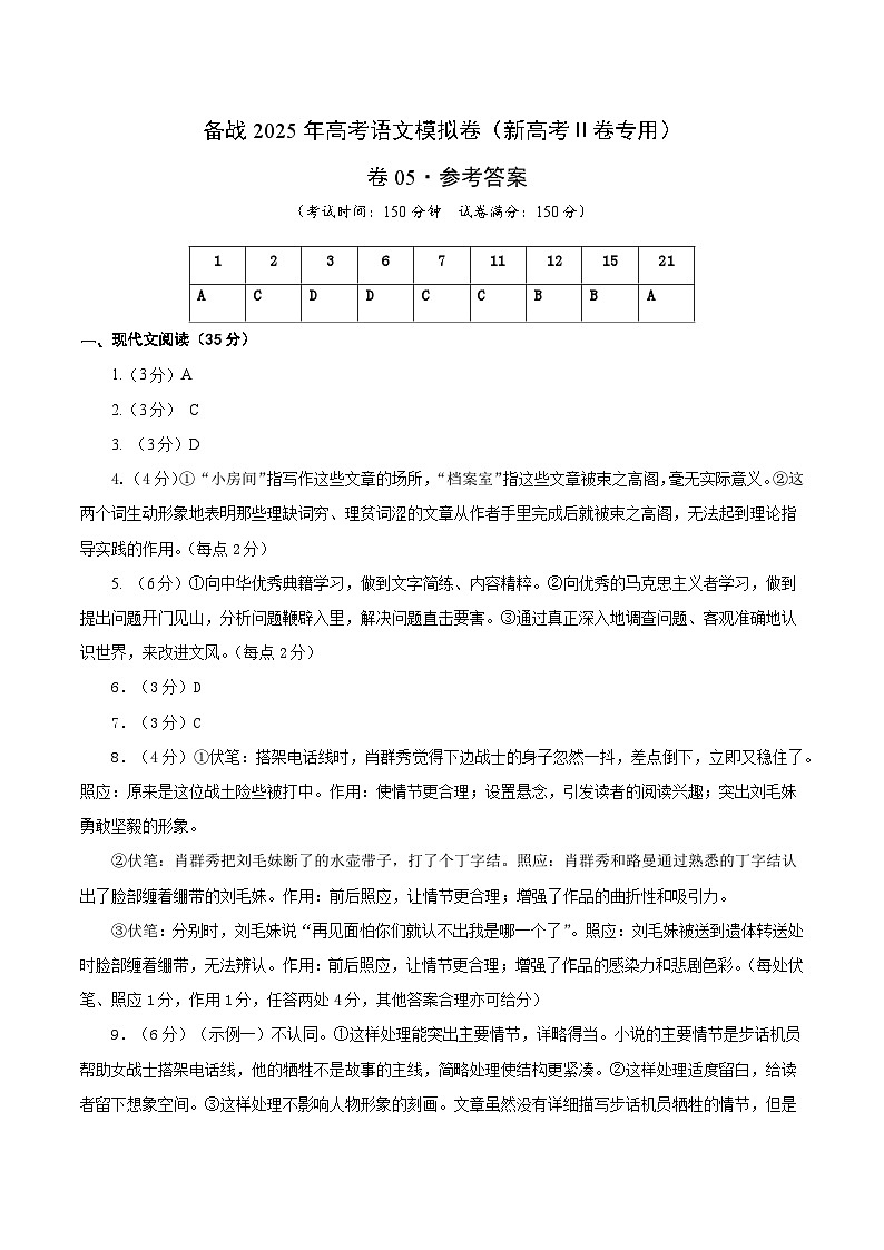 05（新高考Ⅱ卷专用）（参考答案）第1页