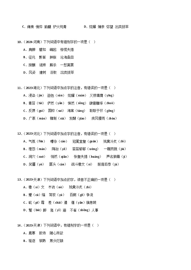 专题01 字音字形（原卷版）第3页