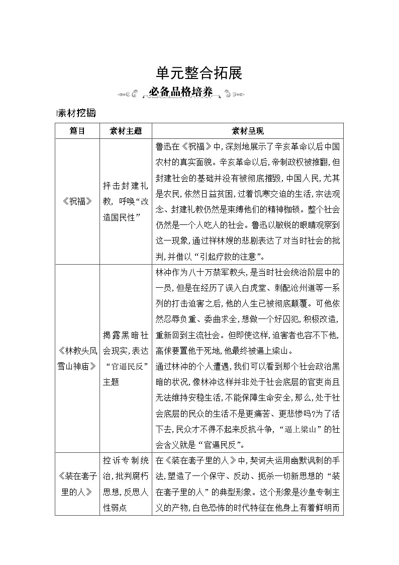 部编版高中语文必修下册：第六单元单元整合拓展 学案第1页