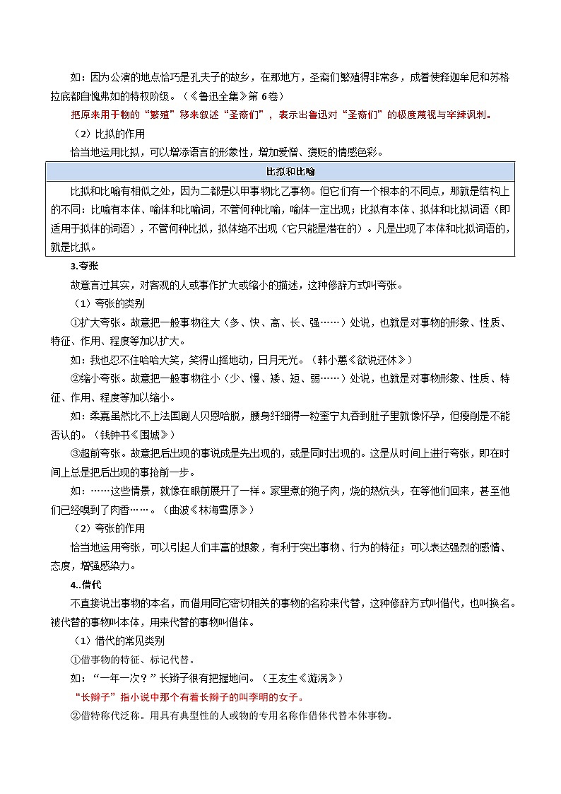 专题04 修辞手法（知识梳理+考点精讲精练+实战训练）（原卷版）第3页