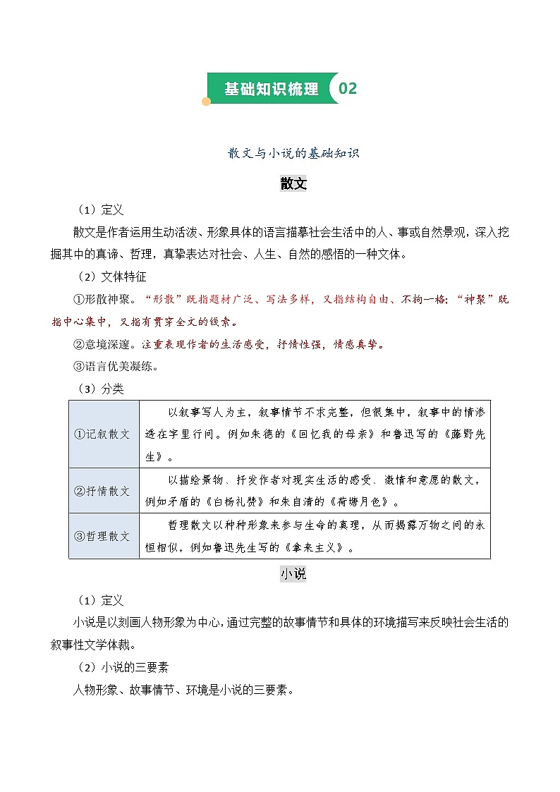 专题08 文学文本阅读（知识梳理+考点精讲精练+实战训练）（解析版）第2页