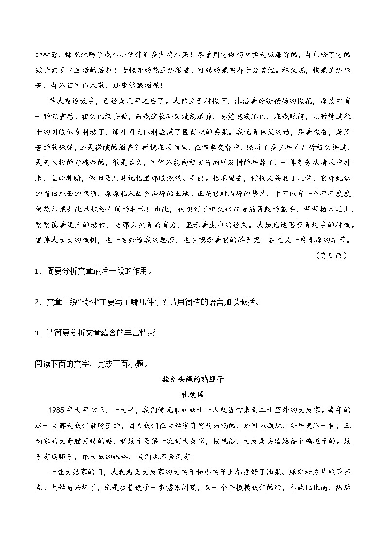 专题10 文学文本阅读模拟特训（知识梳理+考点精讲精练+实战训练）（原卷版）第2页