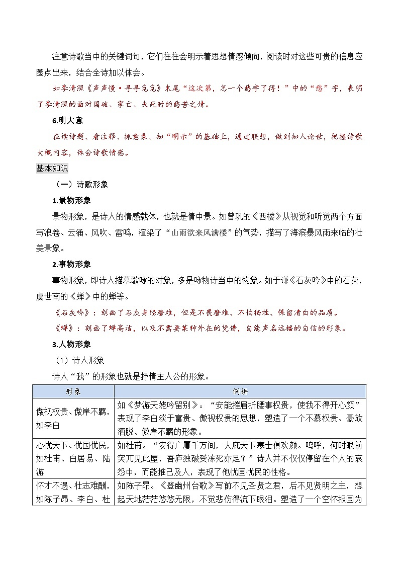 专题14 诗歌鉴赏（知识梳理+考点精讲精练+实战训练）（原卷版）第3页