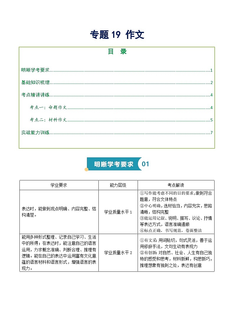 专题19 作文（知识梳理+考点精讲精练+实战训练）（原卷版）第1页