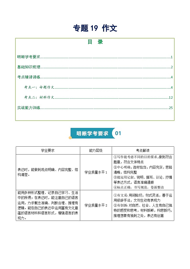 专题19 作文（知识梳理+考点精讲精练+实战训练）（解析版）第1页