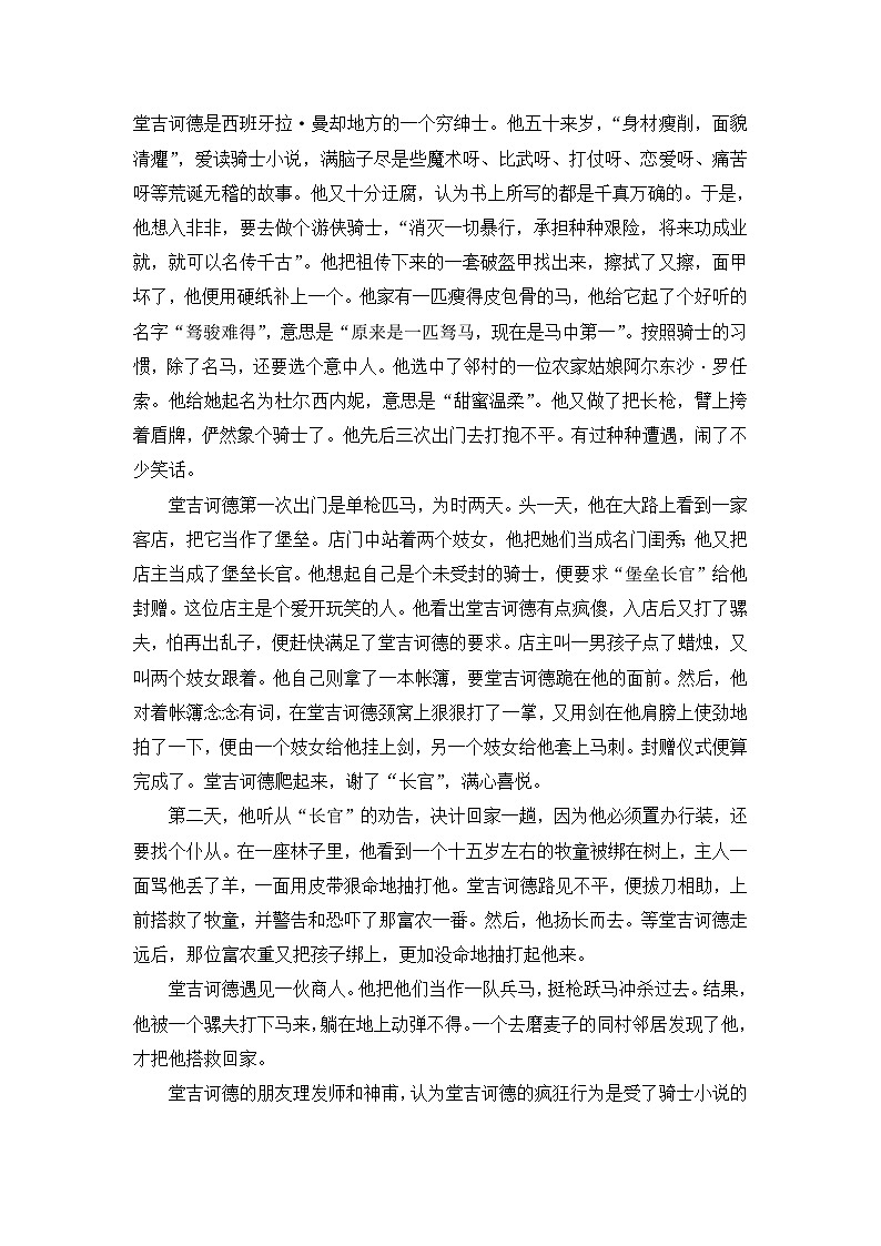 高中 语文 人教版 (新课标)  必修五 《堂吉诃德》研讨课教案第3页