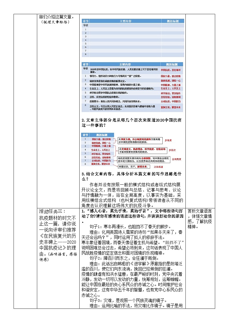 高中语文人教统编版选择性必修上册1.4《在民族复兴的历史丰碑上——2020中国抗疫记》精品教案第3页
