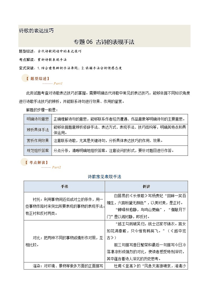 06 古诗中的表现手法（两种变式）（古诗阅读考点变式解读·诗歌的表达技巧）-2025年高考语文古代诗歌阅读高频考点解读与变式练（新高考通用）（原卷）第1页