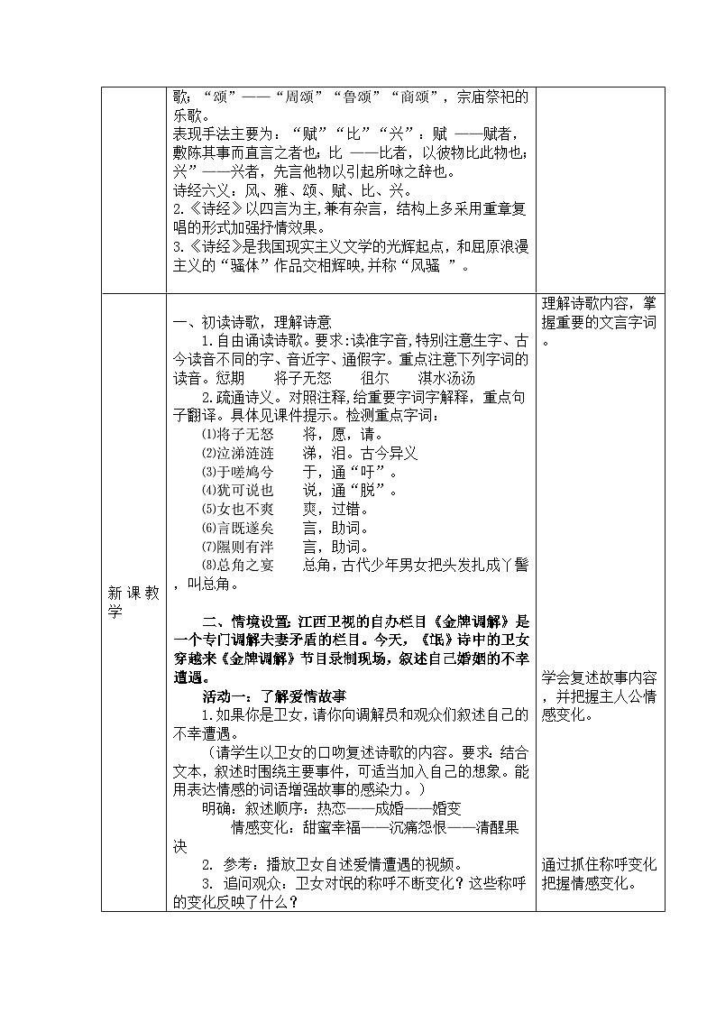 高中语文人教统编版选择性必修下册1.1.1《氓《诗经》》精品教案第2页