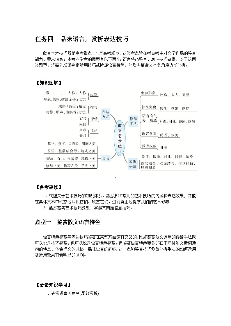 2025年高中语文全程复习规划（统编版） 题型研究 2.3.2.4 任务四 品味语言，赏析表达技巧（练习）第1页