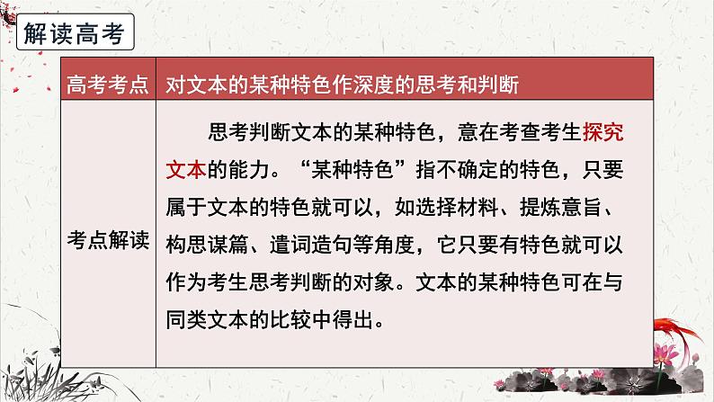 高中语文 人教统编版选择性必修下册高考考点聚焦：对文本的某种特色作深度的思考和判断 课件第4页