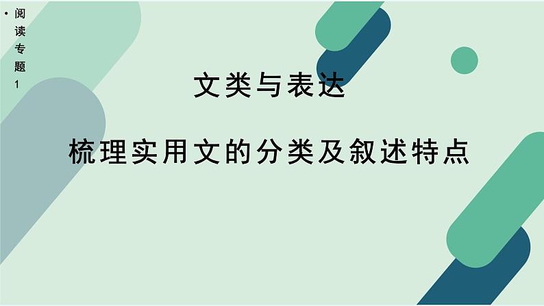 高中语文 人教统编版 选择性必修上册《【阅读专题1】文类与表达：梳理实用文的分类及叙述特点》教学课件第1页