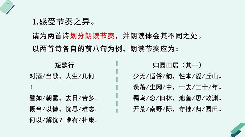 人教统编版高中语文必修上册  第二单元 7*《【阅读专题3】刚健与淡远：〈短歌行〉〈归园田居（其一）〉艺术风格择析》教学课件第6页