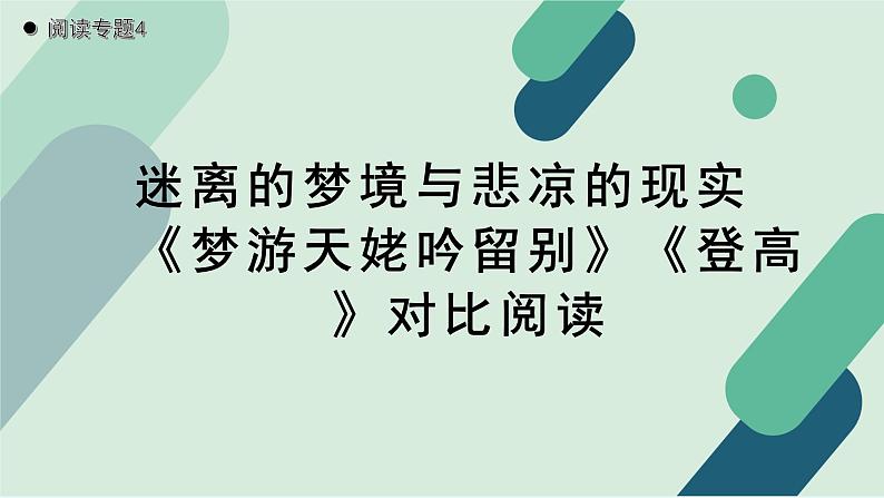 人教统编版高中语文必修上册  第二单元 8*《【阅读专题4】迷离的梦境与悲凉的现实：〈梦游天姥吟留别〉〈登高〉对比阅读》教学课件第1页