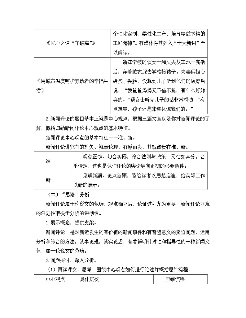 人教统编版高中语文必修上册《【阅读专题2】传播的力量：新闻评论的观点与思路》教学设计第2页