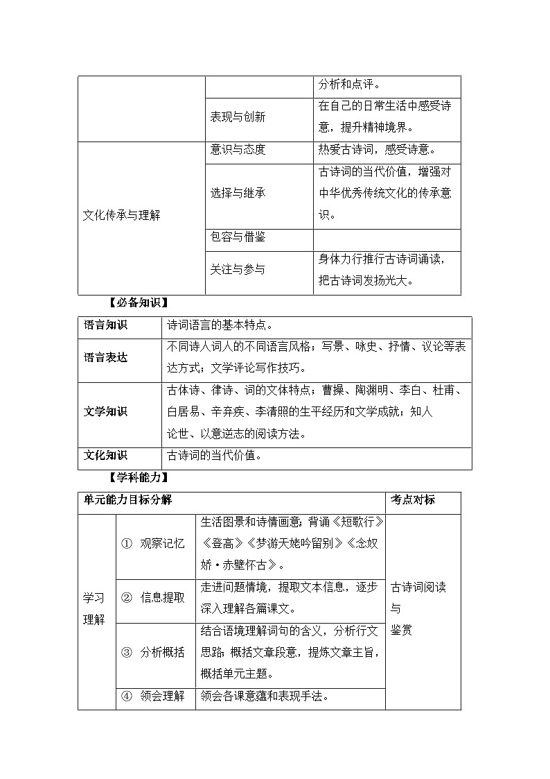 人教统编版高中语文必修上册《第三单元生命的诗意》单元解读  讲义第3页