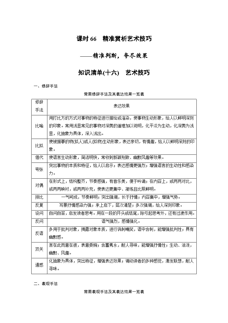 高考语文一轮复习试卷第8部分 散文阅读 课时66　精准赏析艺术技巧——精准判断，夸尽效果第1页