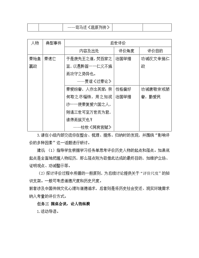 高中语文 人教统编版选择性必修中册《【实践活动专题】历史人物纵横谈：专题讨论会》教学设计第3页